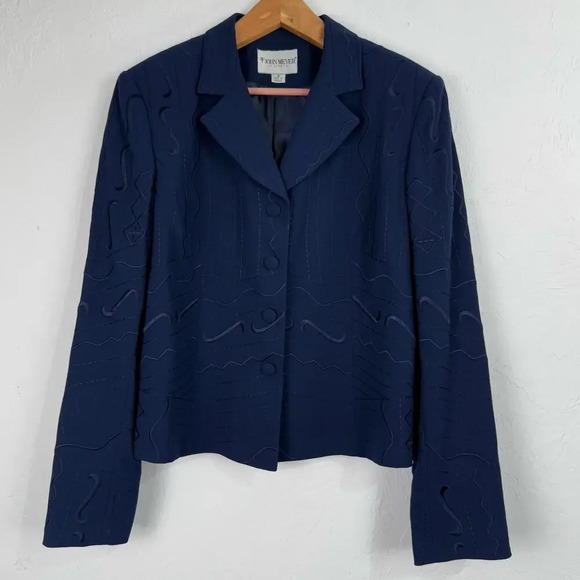 John Mayer of Norwich Blazer size 16 Blue Embroidered Shoulder Pads Career Work - Picture 1 of 9